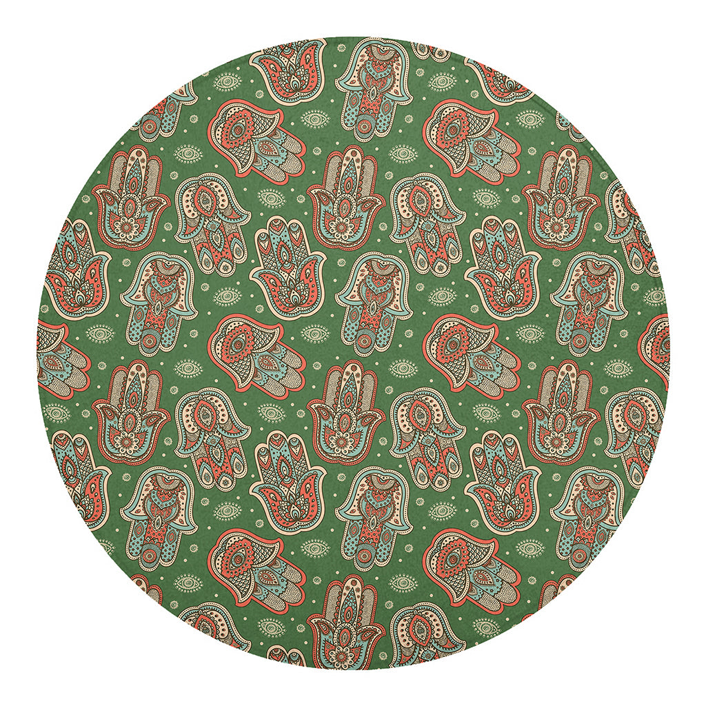 Indian Hamsa Pattern Print Round Blanket