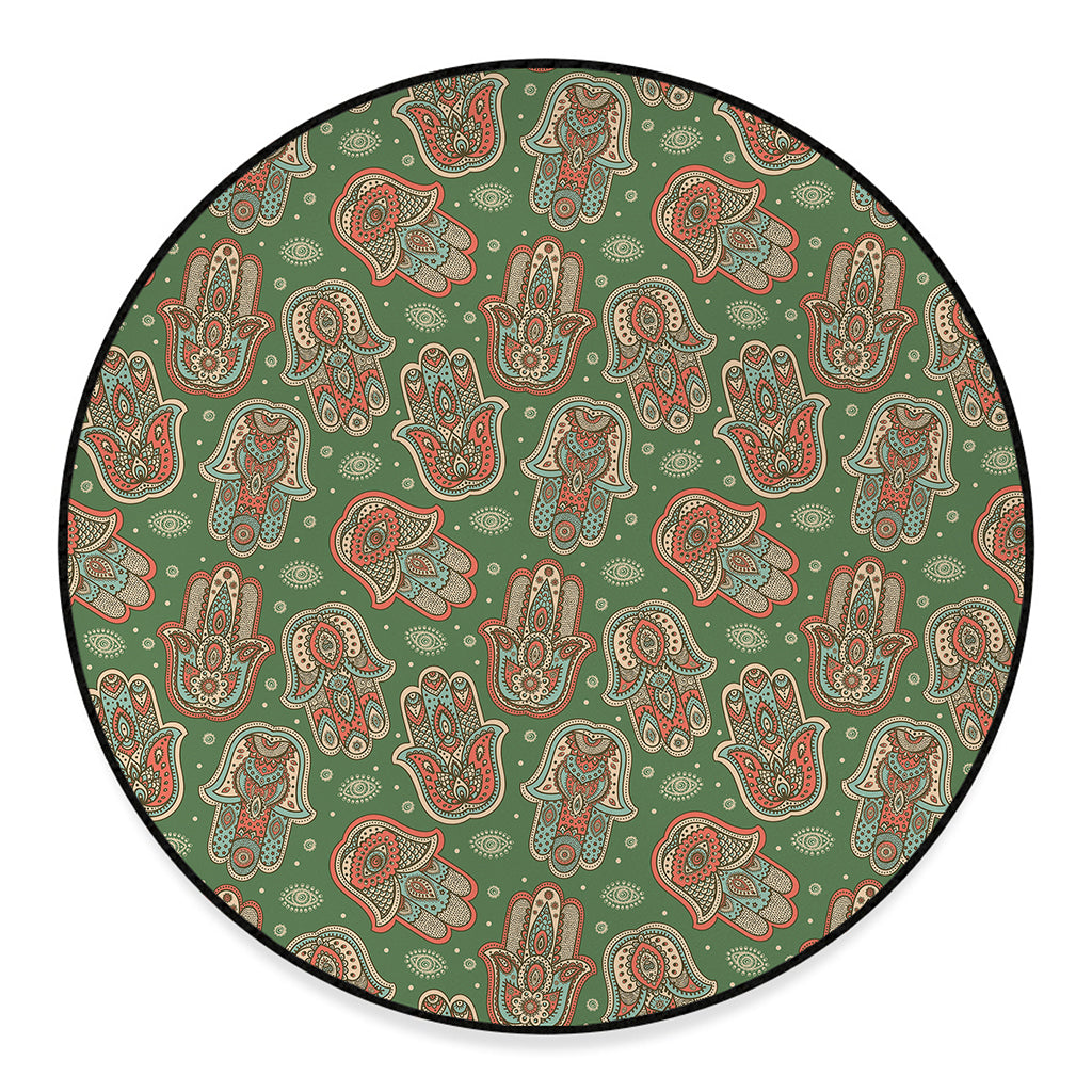 Indian Hamsa Pattern Print Round Floor Mat