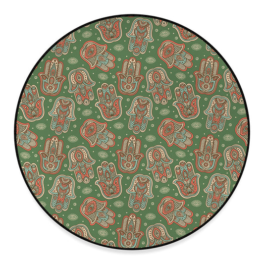 Indian Hamsa Pattern Print Round Floor Mat
