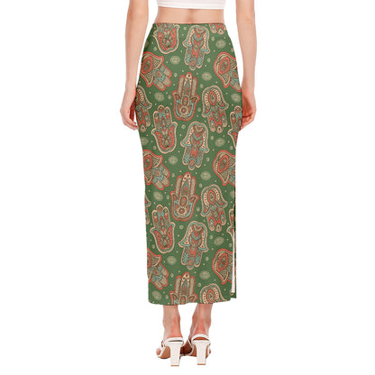 Indian Hamsa Pattern Print Side Slit Maxi Skirt