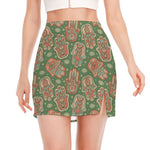 Indian Hamsa Pattern Print Side Slit Mini Skirt