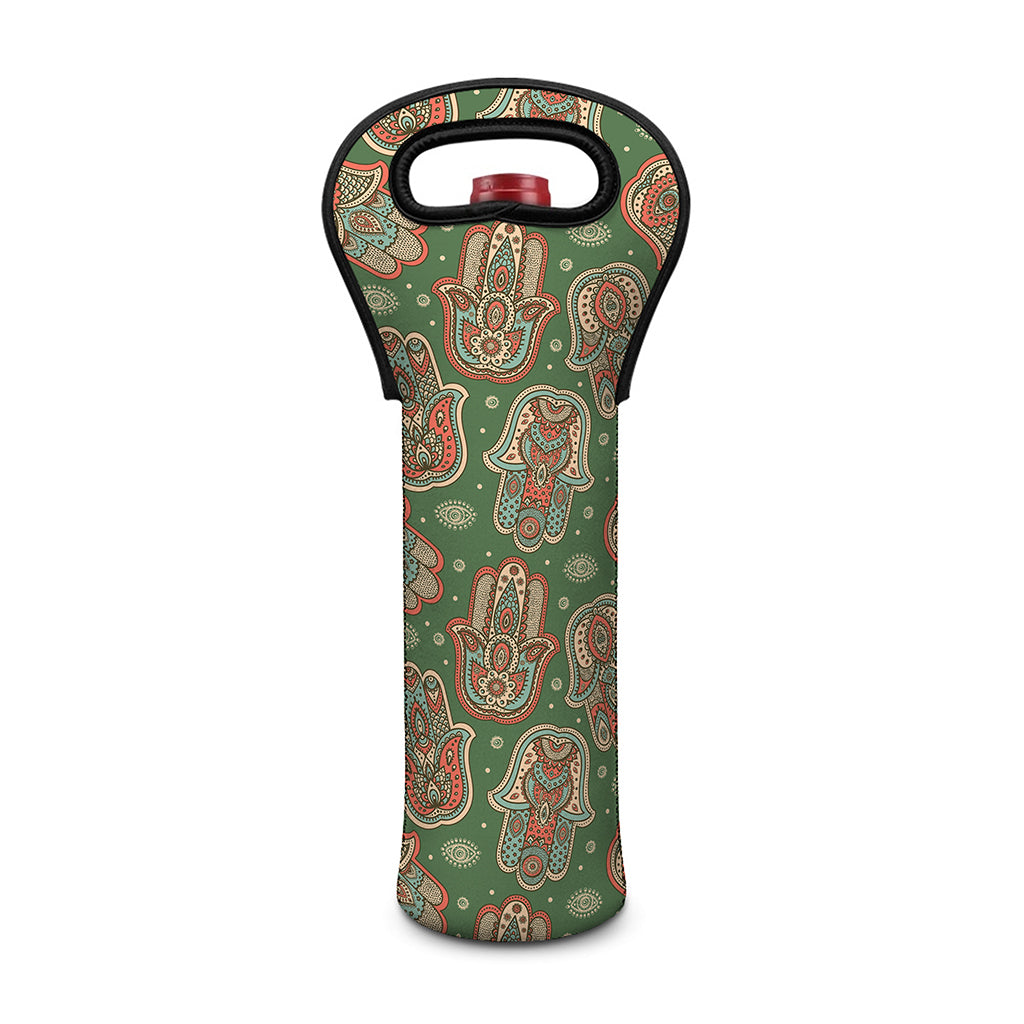 Indian Hamsa Pattern Print Single Neoprene Wine Tote