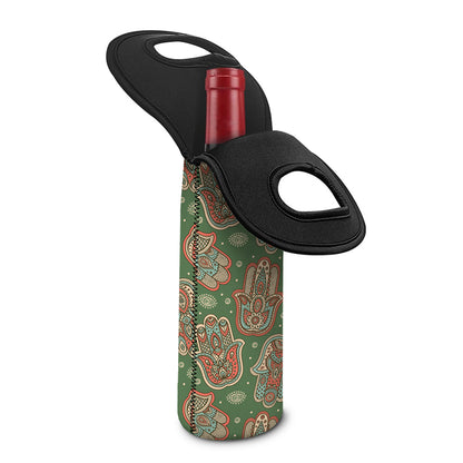 Indian Hamsa Pattern Print Single Neoprene Wine Tote