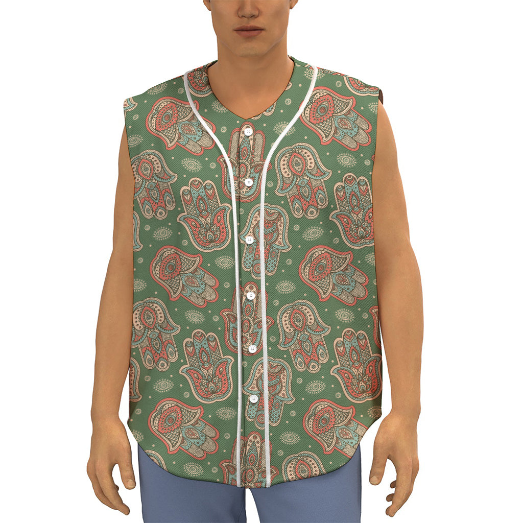Indian Hamsa Pattern Print Sleeveless Baseball Jersey