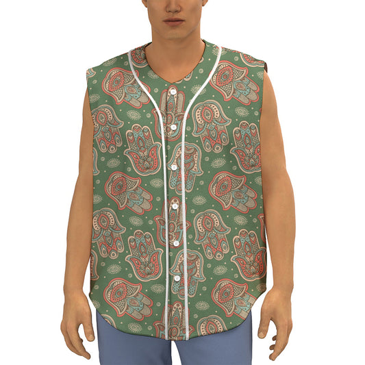 Indian Hamsa Pattern Print Sleeveless Baseball Jersey