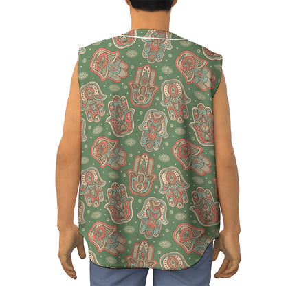 Indian Hamsa Pattern Print Sleeveless Baseball Jersey