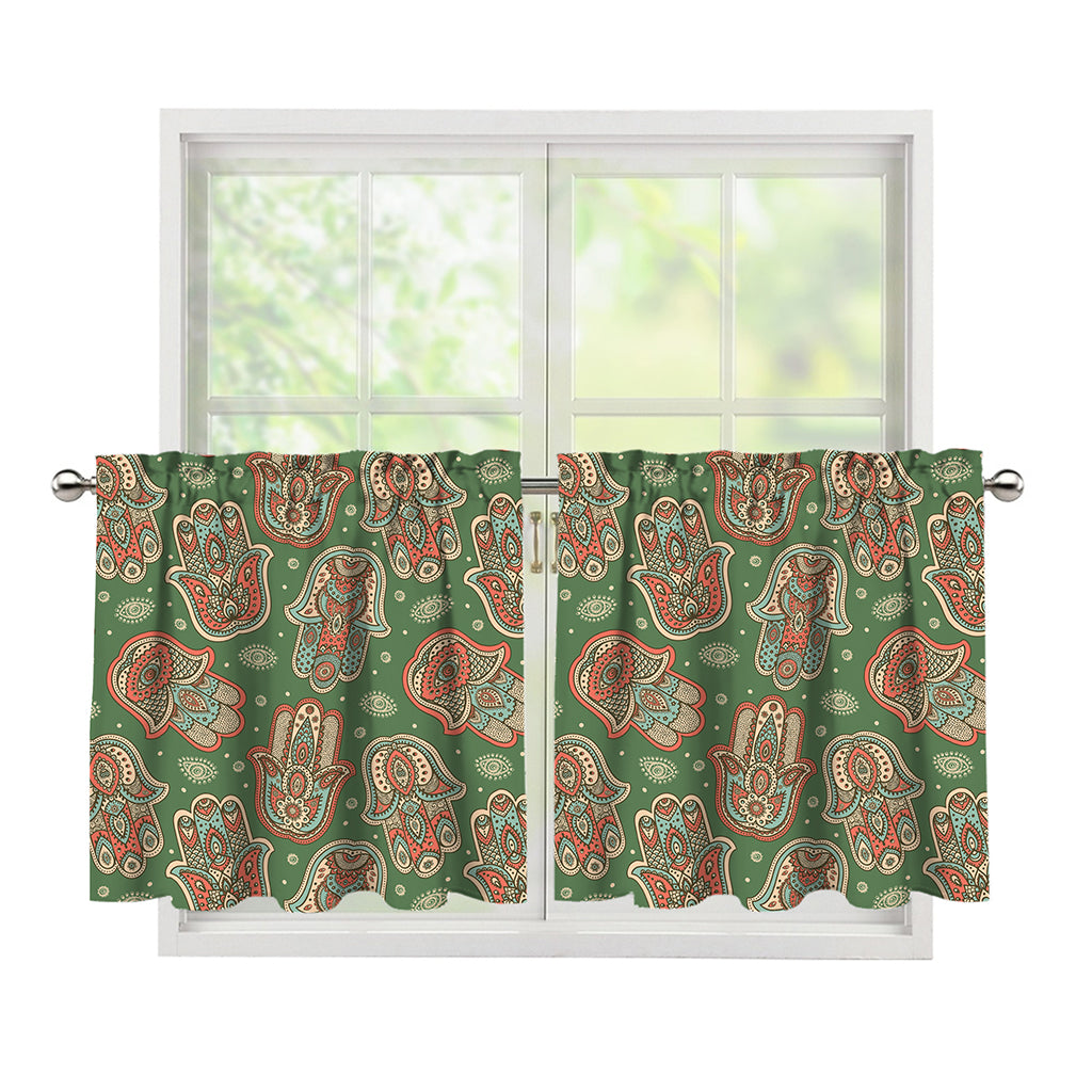 Indian Hamsa Pattern Print Tier Curtains
