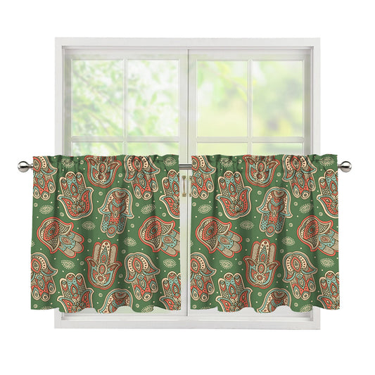 Indian Hamsa Pattern Print Tier Curtains