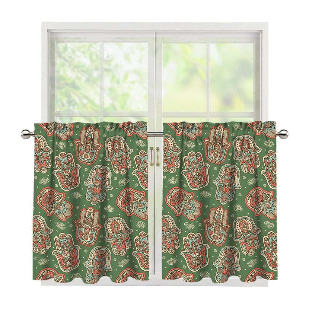 Indian Hamsa Pattern Print Tier Curtains