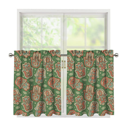 Indian Hamsa Pattern Print Tier Curtains