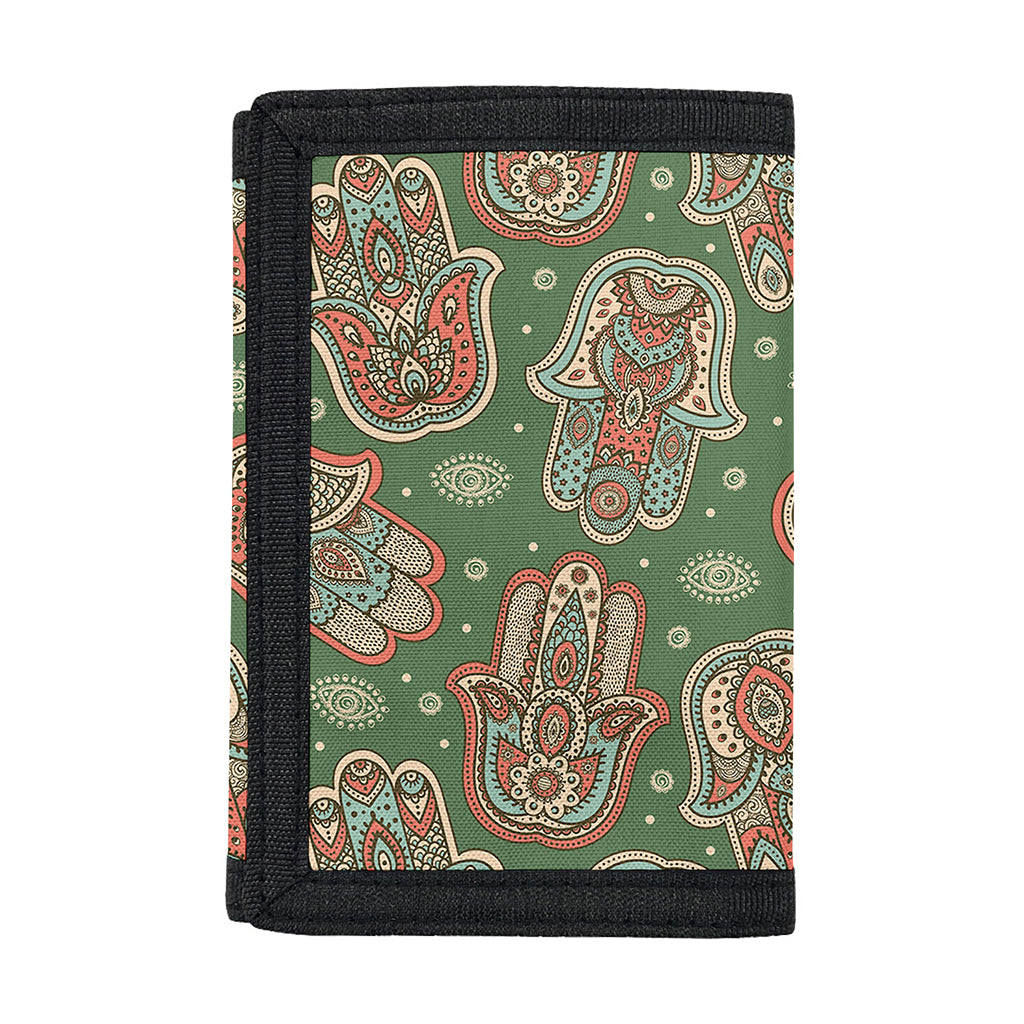 Indian Hamsa Pattern Print Trifold Wallet
