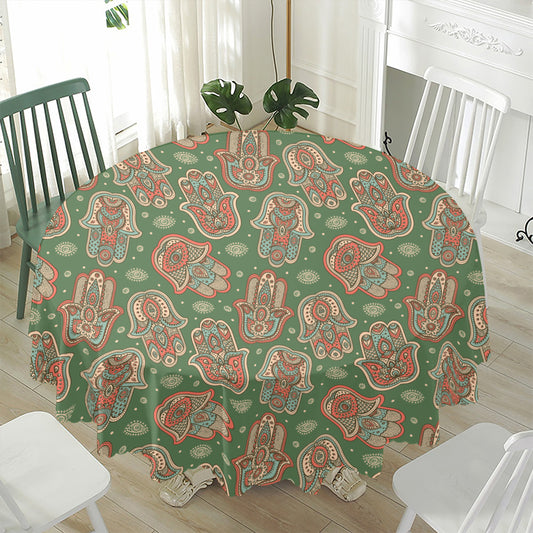 Indian Hamsa Pattern Print Waterproof Round Tablecloth