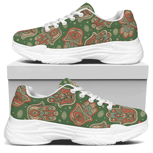 Indian Hamsa Pattern Print White Chunky Shoes