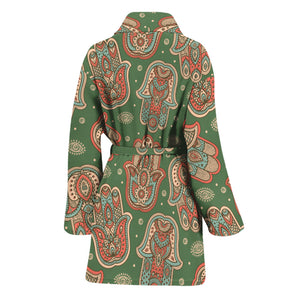 Indian Hamsa Pattern Print Women's Bathrobe