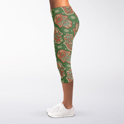 Indian Hamsa Pattern Print Women's Capri Leggings
