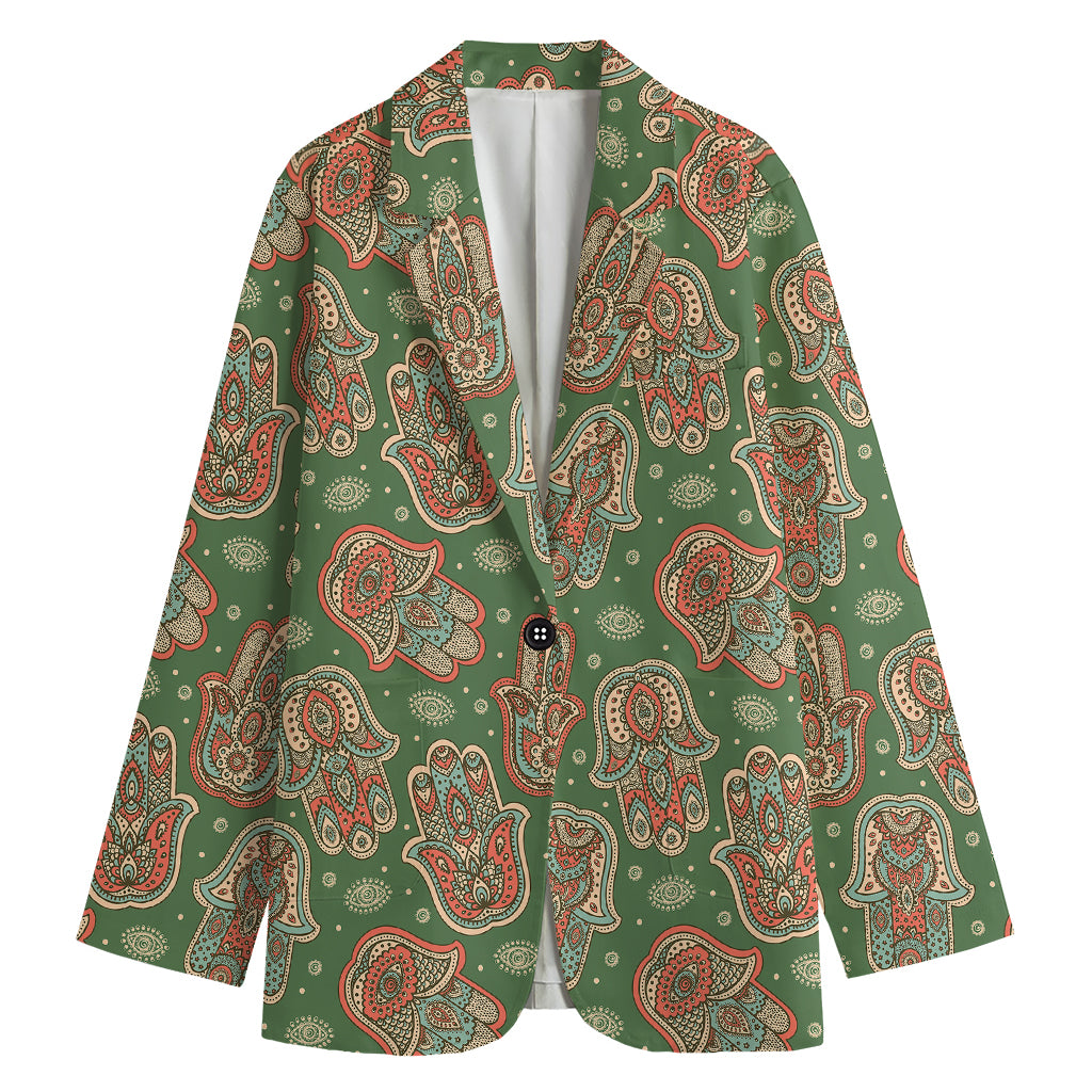 Indian Hamsa Pattern Print Women's Cotton Blazer