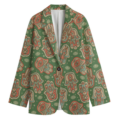 Indian Hamsa Pattern Print Women's Cotton Blazer