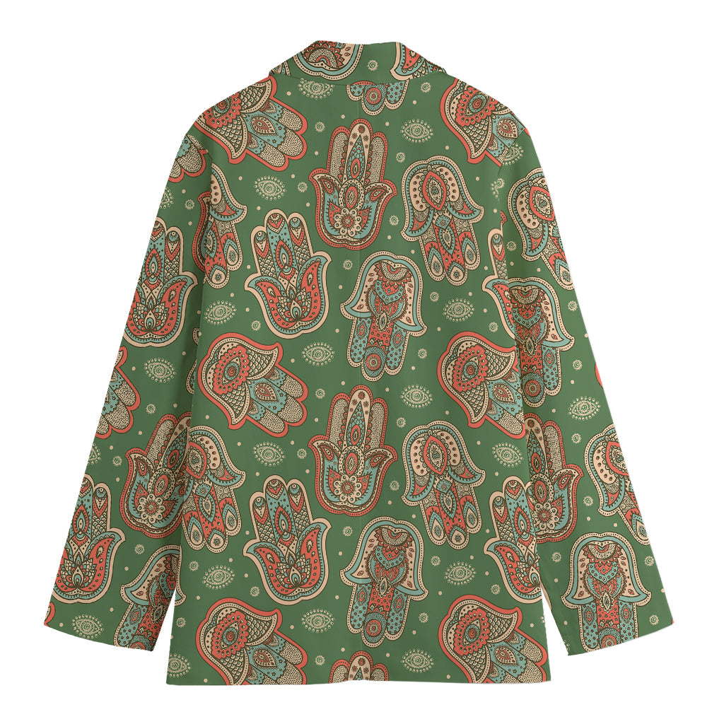 Indian Hamsa Pattern Print Women's Cotton Blazer