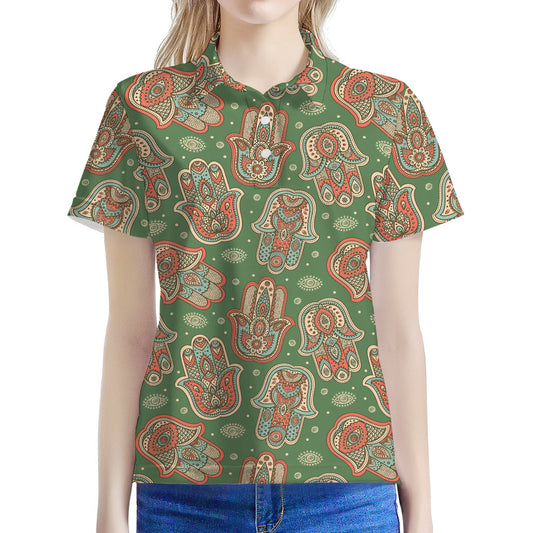 Indian Hamsa Pattern Print Women's Polo Shirt