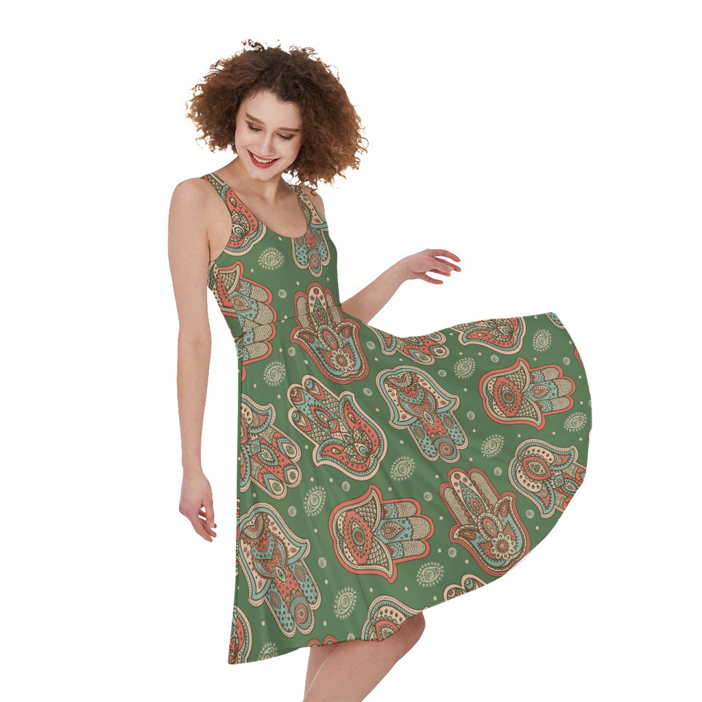 Indian Hamsa Pattern Print Women's Sleeveless Dress