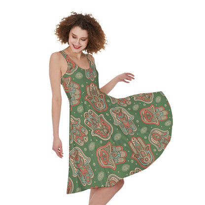 Indian Hamsa Pattern Print Women's Sleeveless Dress