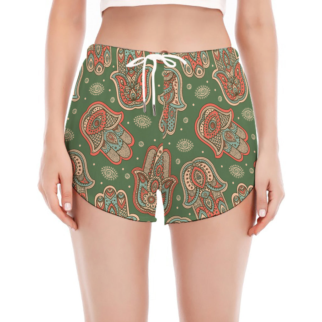 Indian Hamsa Pattern Print Women's Split Running Shorts