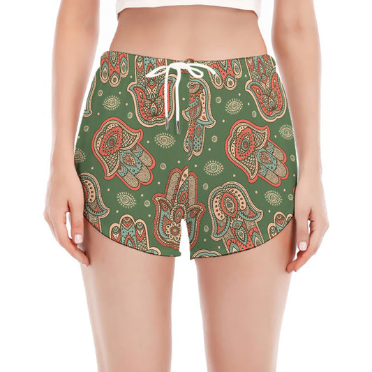 Indian Hamsa Pattern Print Women's Split Running Shorts