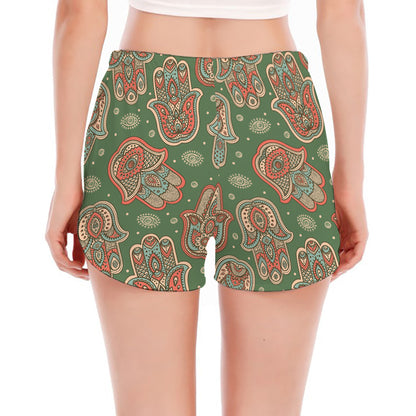 Indian Hamsa Pattern Print Women's Split Running Shorts