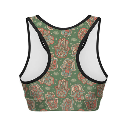 Indian Hamsa Pattern Print Women's Sports Bra