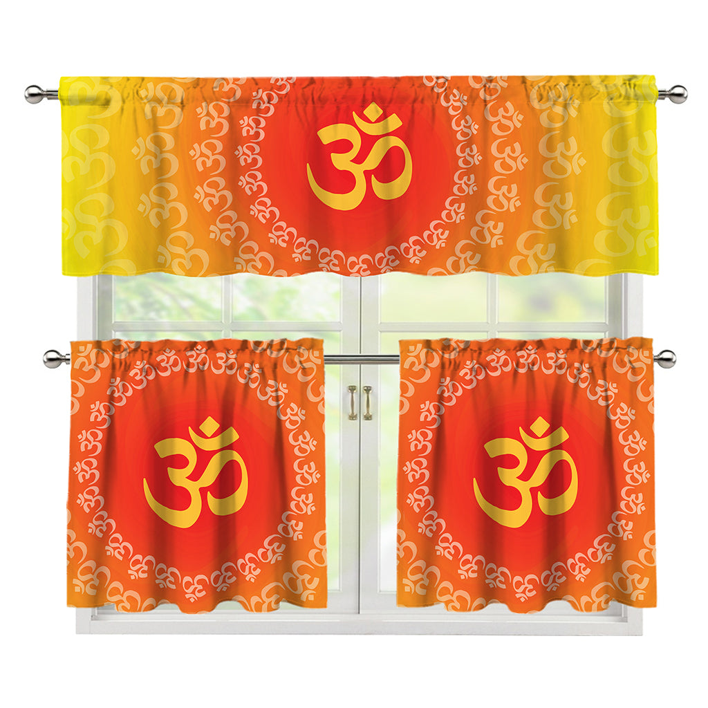Indian Om Sign Print 3 Piece Kitchen Curtains