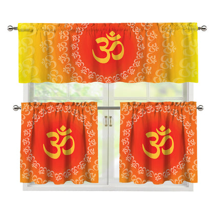 Indian Om Sign Print 3 Piece Kitchen Curtains