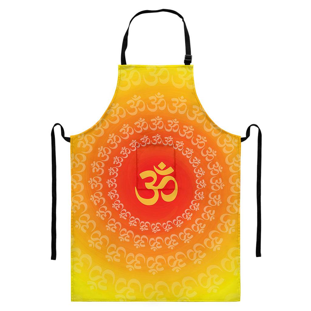 Indian Om Sign Print Bib Apron With Pocket