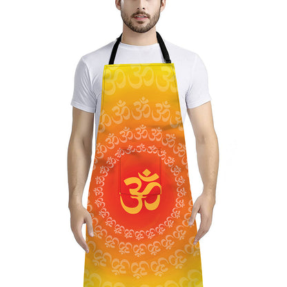 Indian Om Sign Print Bib Apron With Pocket