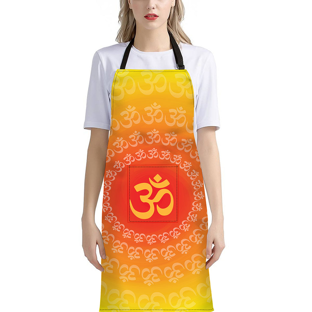 Indian Om Sign Print Bib Apron With Pocket