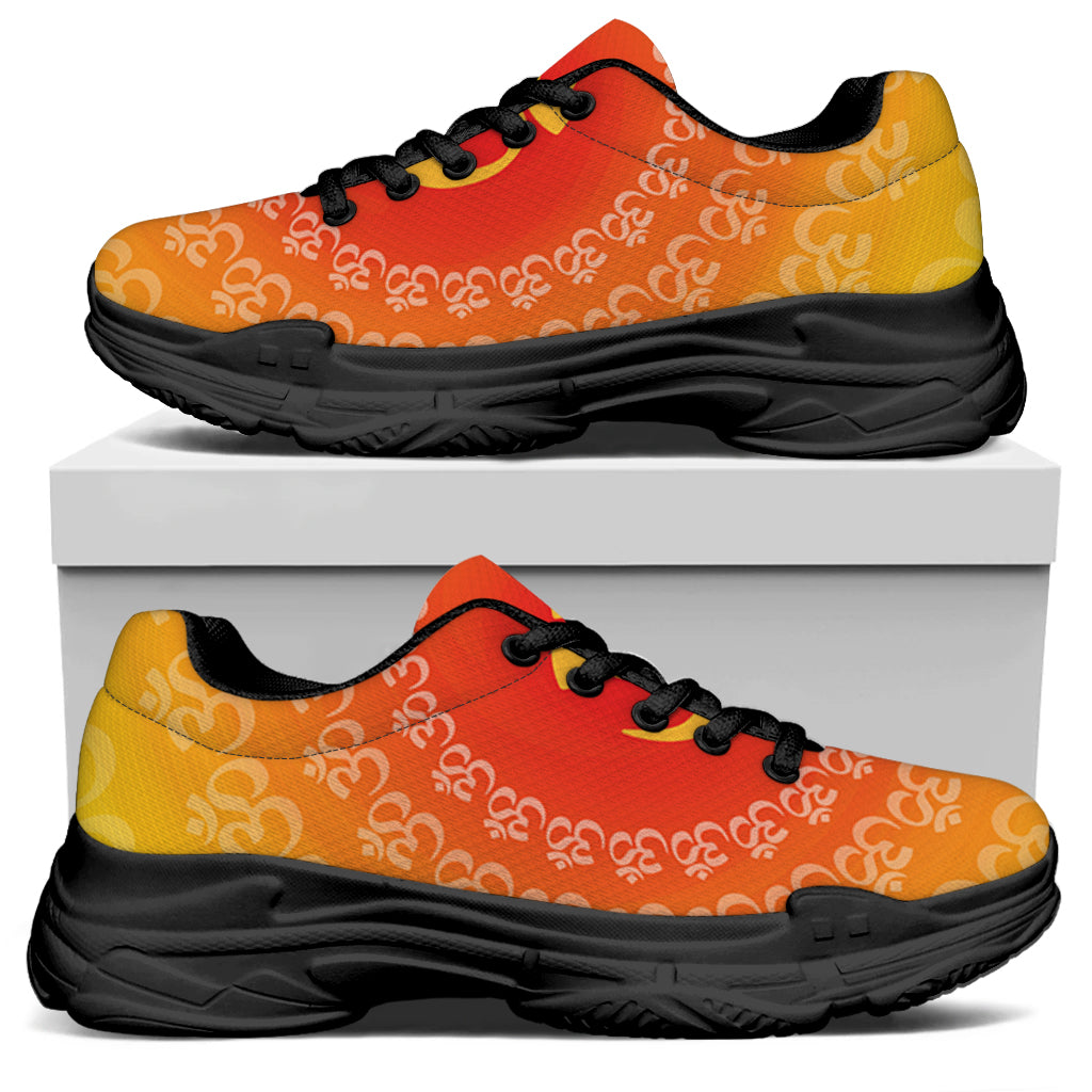 Indian Om Sign Print Black Chunky Shoes
