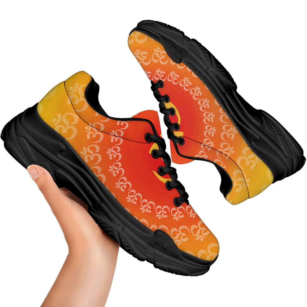 Indian Om Sign Print Black Chunky Shoes