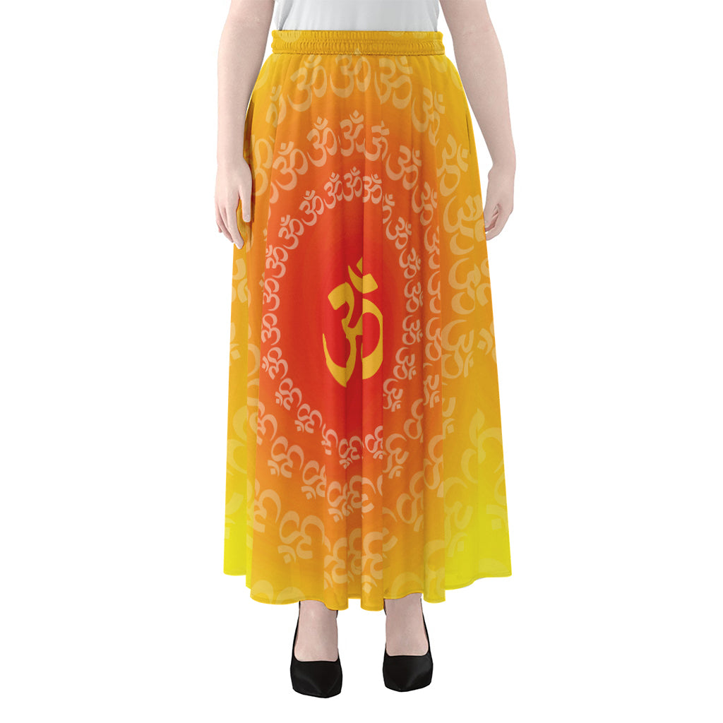Indian Om Sign Print Chiffon Maxi Skirt