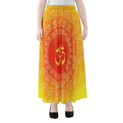 Indian Om Sign Print Chiffon Maxi Skirt