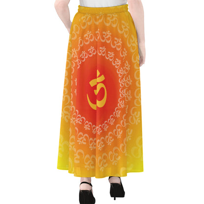 Indian Om Sign Print Chiffon Maxi Skirt