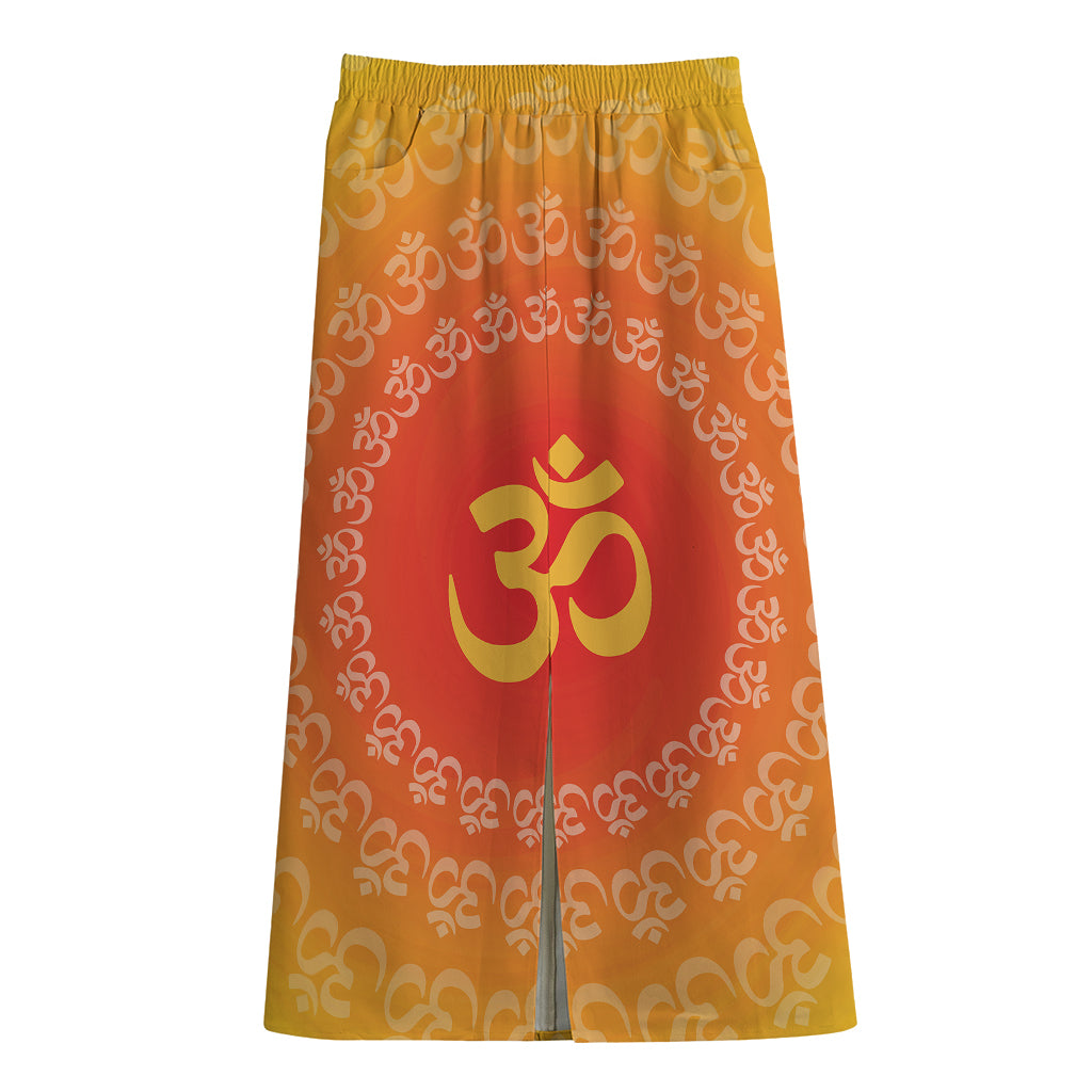 Indian Om Sign Print Cotton Front Slit Maxi Skirt