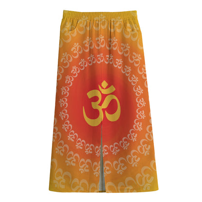 Indian Om Sign Print Cotton Front Slit Maxi Skirt
