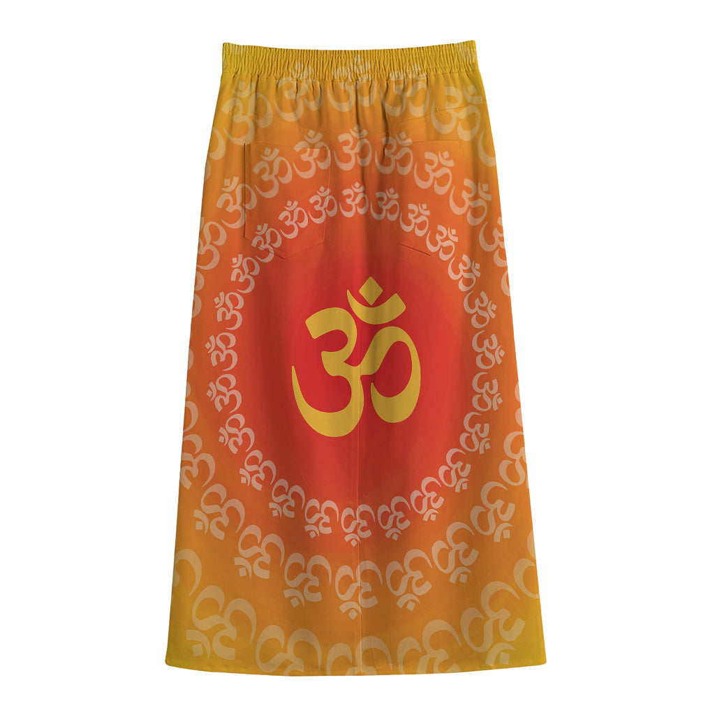 Indian Om Sign Print Cotton Front Slit Maxi Skirt