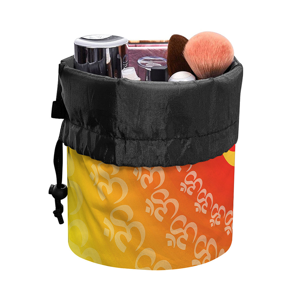 Indian Om Sign Print Drawstring Makeup Bag