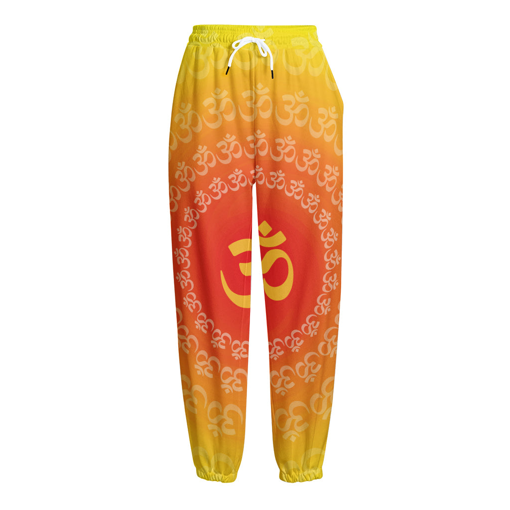 Indian Om Sign Print Fleece Lined Knit Pants