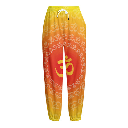 Indian Om Sign Print Fleece Lined Knit Pants