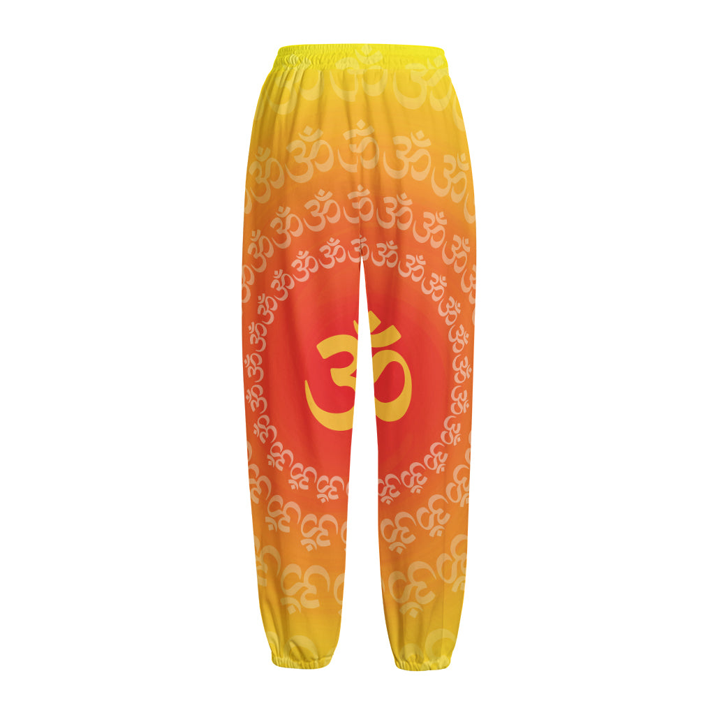 Indian Om Sign Print Fleece Lined Knit Pants