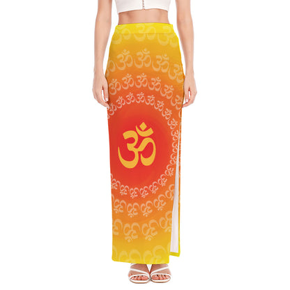 Indian Om Sign Print High Slit Maxi Skirt