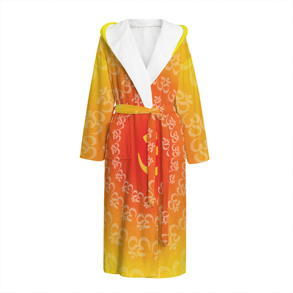 Indian Om Sign Print Hooded Bathrobe