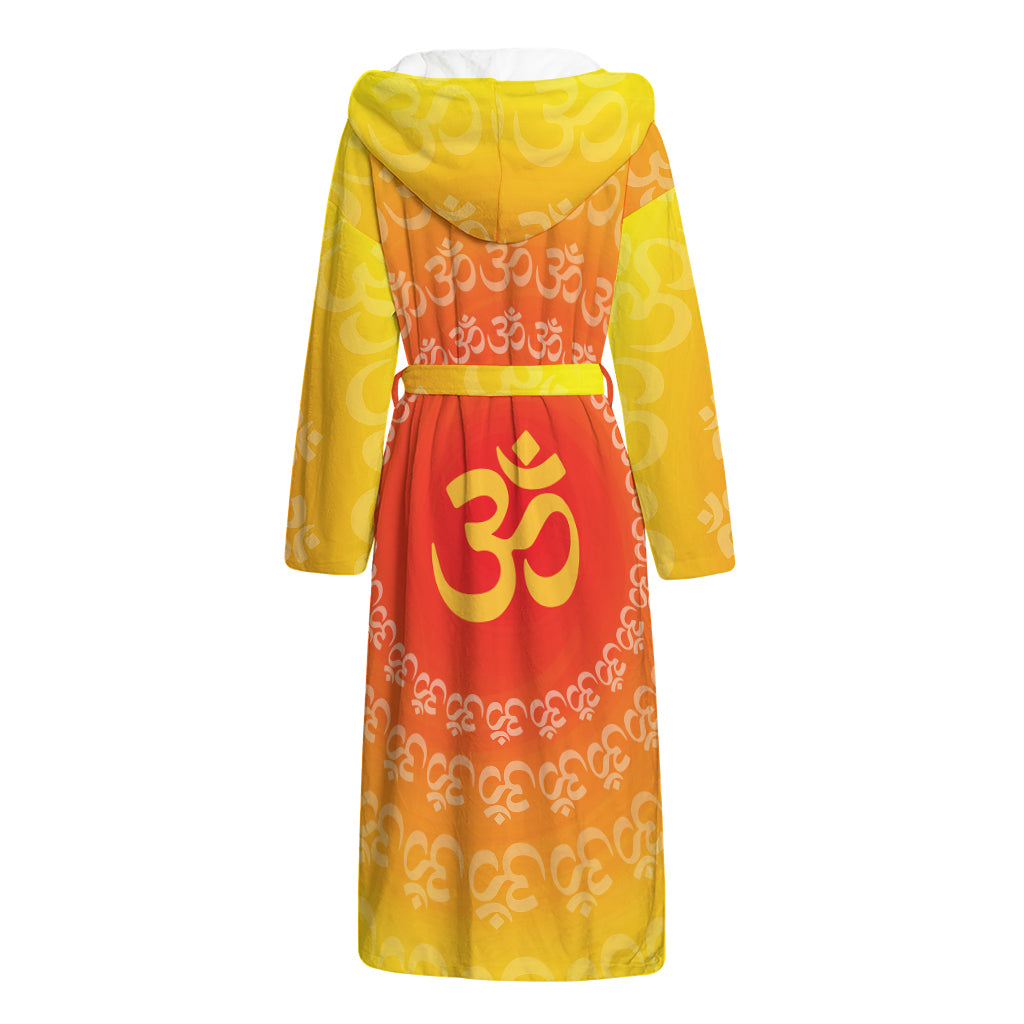 Indian Om Sign Print Hooded Bathrobe