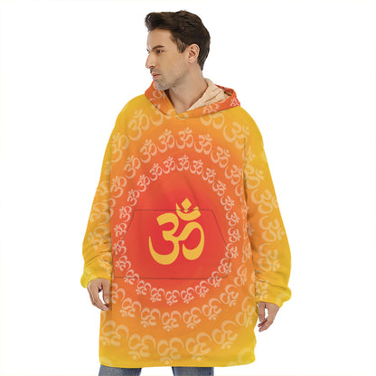 Indian Om Sign Print Hoodie Blanket